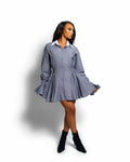 Troy Dress - Black Stripe with White Collar